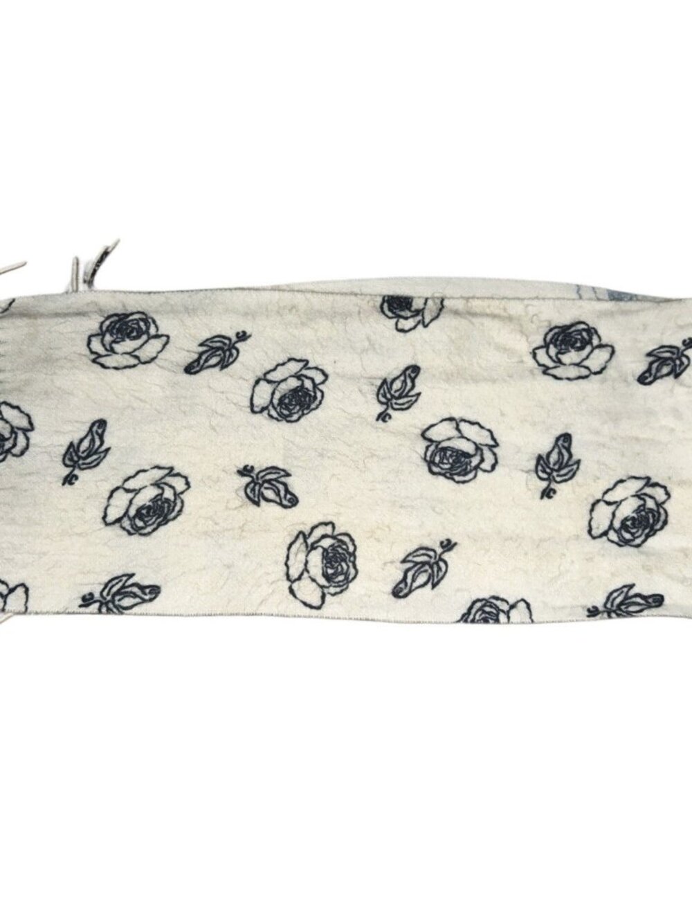 Vintage Black & White 100% Acrylic Rose Pattern Scarf